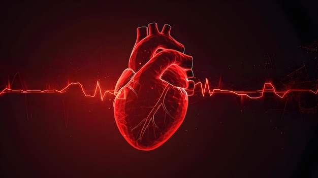 Foto forma astratta di cuore umano con sfondo rosso di linea di polso cardio ad alta risoluzione