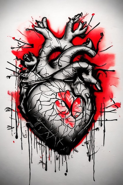 추상 인간의 심장 문신 스케치 이미지 텍스처