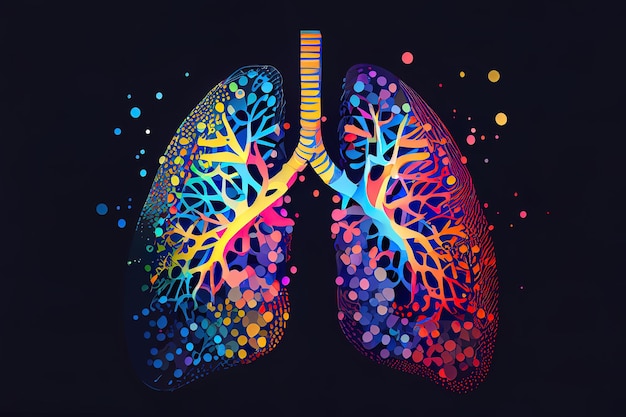 Photo abstract human lung vector with dots and lines mix color generative ai