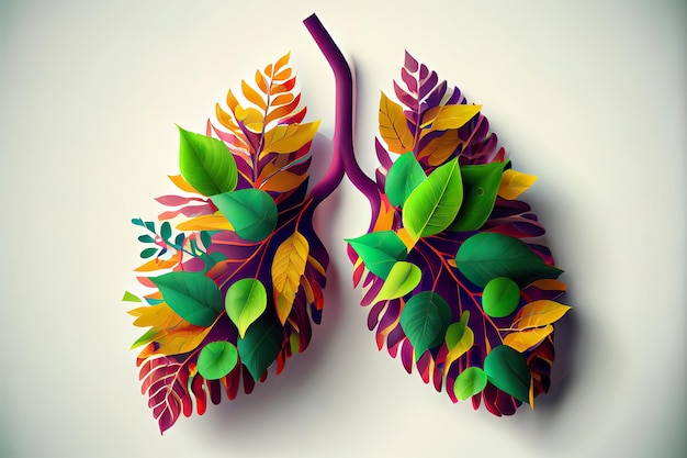 Abstract human lung vector with leaves concept Generative Ai