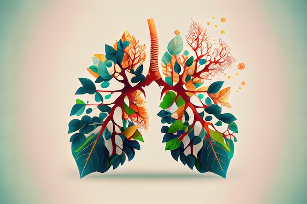 Abstract human lung vector with leaves concept Generative Ai