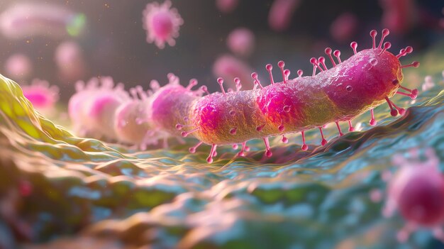 해롭고 유익한 박테리아와 미생물이 있는 인간 점막의 추상