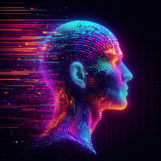 abstract human profile neon light ai generative