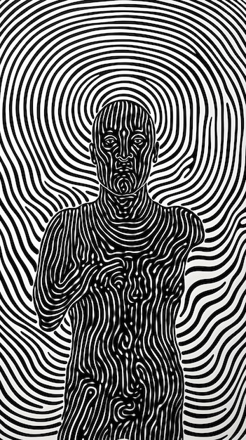 Foto forma umanoide astratta con un'impronta digitale al centro illusione ottica o ipnosi psichedelica