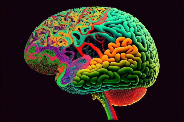 Abstract humans brain melt in acid colors illustration