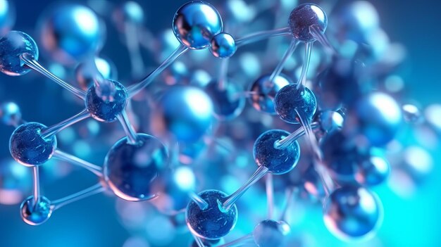 Abstract hyaluronic acid molecules blue spherical structure