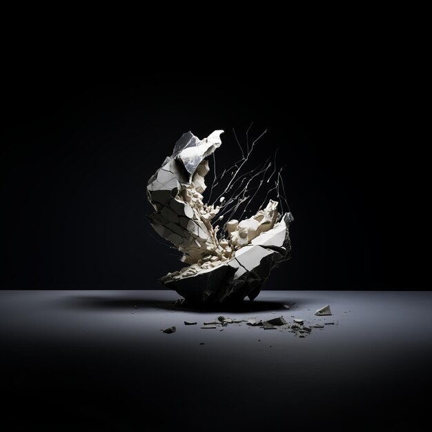 Abstract Hyperrealistic Broken Marmor Sculpture A Unique and Dramatic Dark Composition with Dark Ba