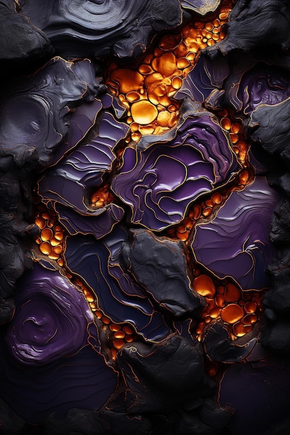 Photo abstract hypnotic illusion of gold lava over amethyst colors