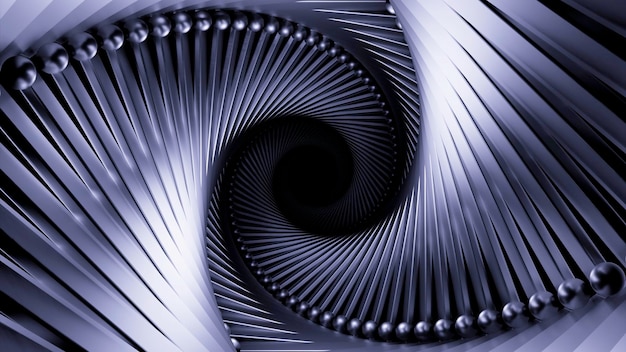 Abstract hypnotic metal spinning vortex design optical illusion of flying inside round shaped tunnel