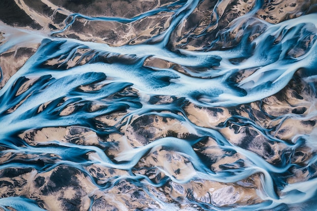 Abstract Icelandic glacier rivers melting pattern in summer at highlands of Iceland