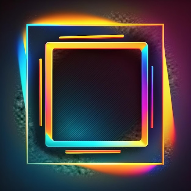 Abstract illuminated square framed neon background created with generative AI