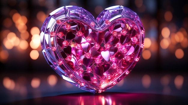 Foto abstract illuminato con luce al neon segno del cuore d'amore vista ravvicinata