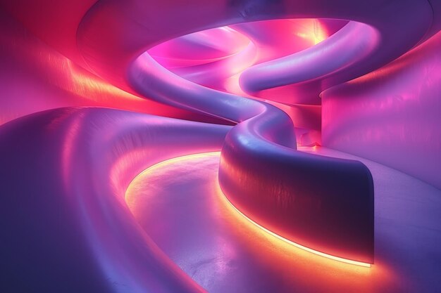 Abstract illusion of spiral with geometric shapes of neon pinks and violets