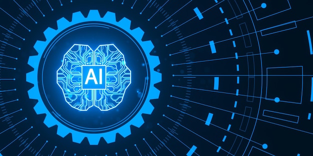 Abstract illustration of AI concept with brain and circuit 3D Rendering