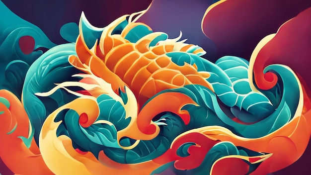 中国のドラゴン 3 D イラストで作られた抽象的なイラスト背景
