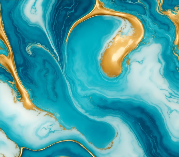 Abstract illustration of blue and gold paint on a marine theme