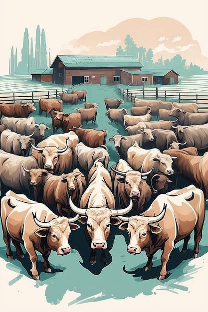 Photo abstract illustration of a bull farm concept