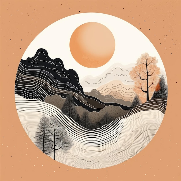 Abstract Illustration Of Canyon With Isolated Tree Ring