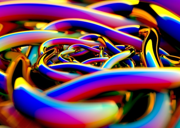 Abstract illustration of concentric bright colored tubes in perspective with blur