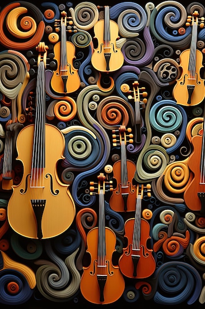 Abstract illustration of the concept music Violins and abstract elements