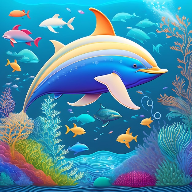 Abstract illustration of dolphin fish whale marine life Aquatic animal