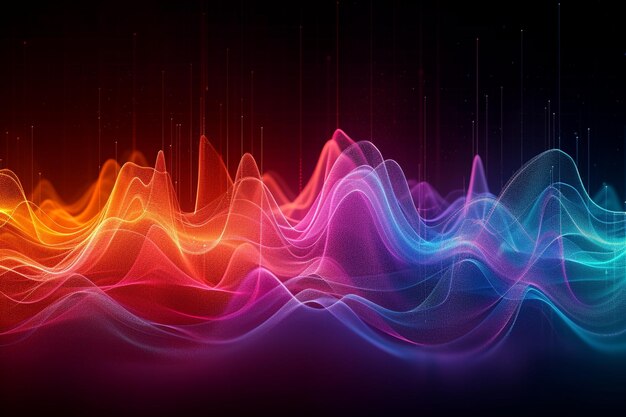 Photo abstract illustration features pulsating wave pattern in vibrant multi colors