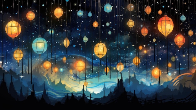 Абстрактная иллюстрация Фестиваль огненных фонарей