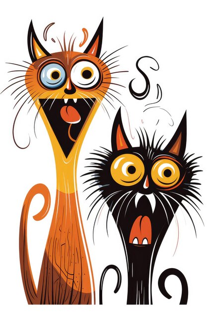 Photo abstract illustration of funny cartoon cats singing songs and screaming meow