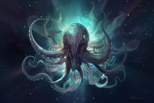 Abstract illustration of giant octopus in space