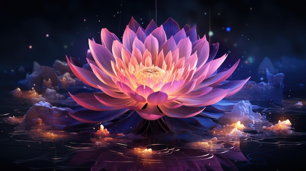 輝く花の抽象的なイラスト デジタル未来的な花の壁紙ネオン光の輝き