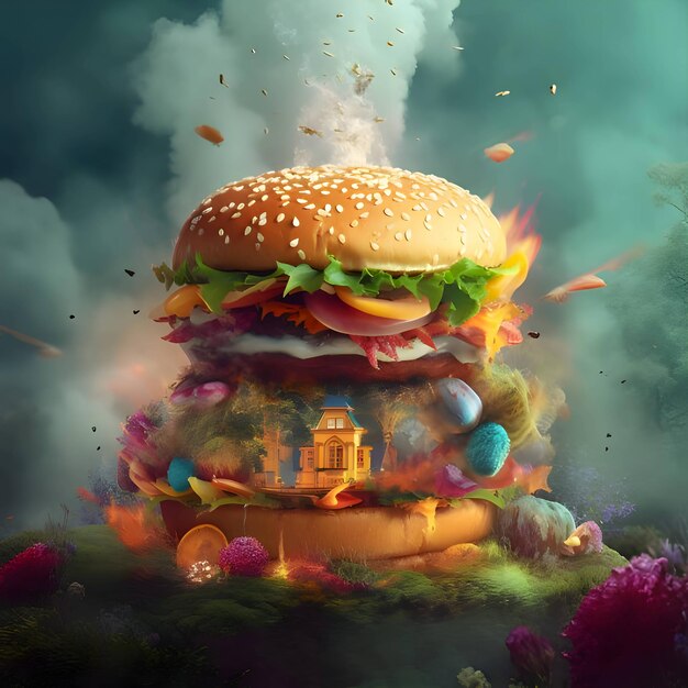 Abstract illustration hamburger nature arrangement