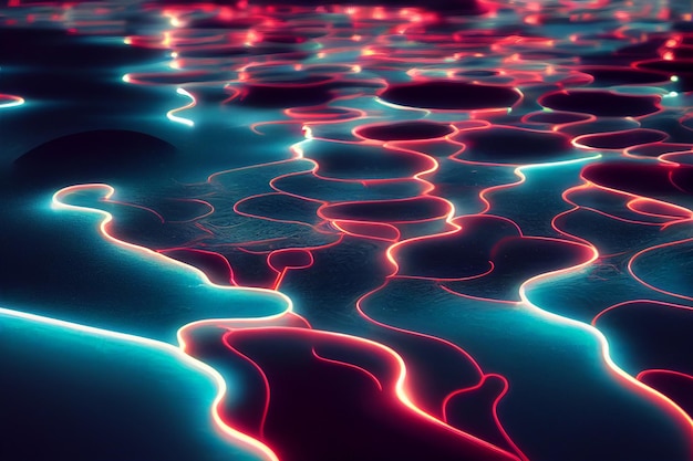 Abstract illustration of liquid dynamic movement with neon light color surface reflection