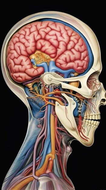 Foto illustrazione astratta dell'anatomia cerebrale ingrandita in un modello multicolore sfondo bianco foto hd