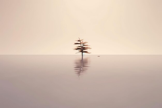 Abstract illustration minimalist landscape alone tree in clear nature landscape