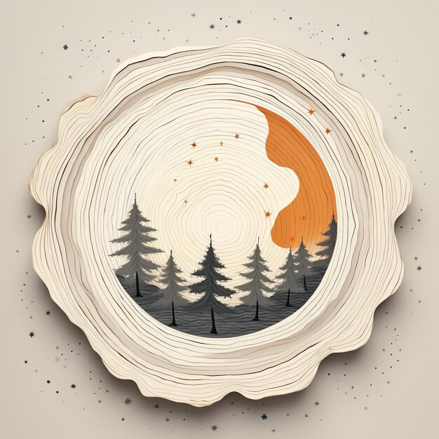 Abstract Illustration Of Moon Over Tree Branch In Detailed Character Style