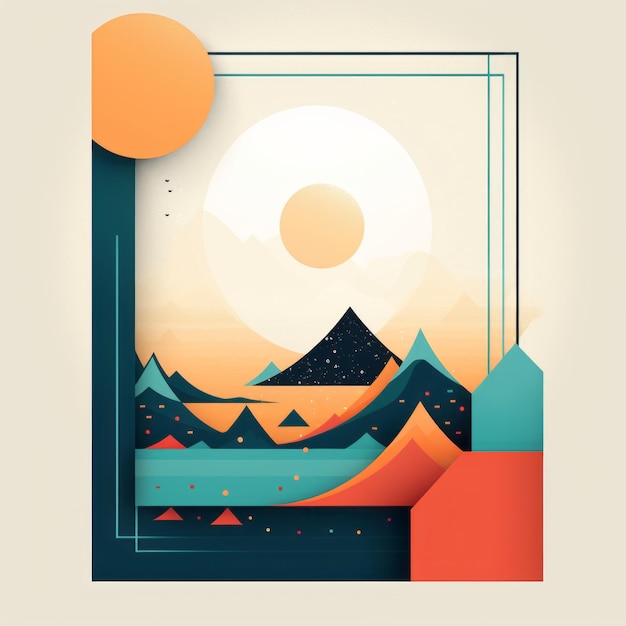 Photo an abstract illustration of mountains and a sun