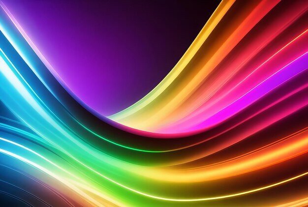 An abstract illustration of neon colourful wavy light trails background ai generated