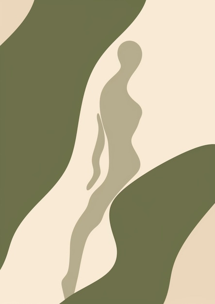 Фото Абстрактная иллюстрация женщины, стоящей на холме с зеленым и бежевым фоном
