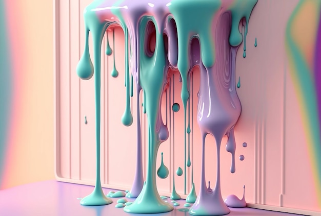 Abstract illustration of pastel paint dripping on wall