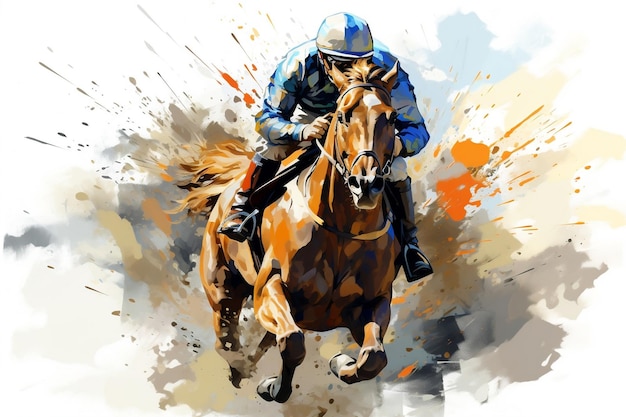 Abstract Illustration of a Racing Horse with Jockey in Motion Generative Ai