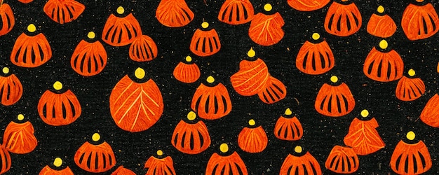 Abstract illustration on the theme of halloween with orange pumpkins on a black background