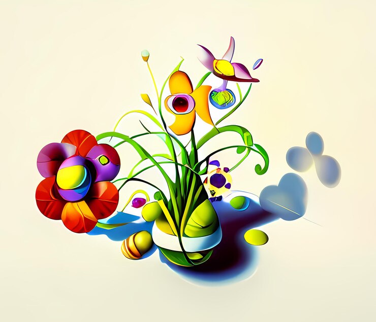 फोटो abstract illustration of a vase with flowers on a beige background