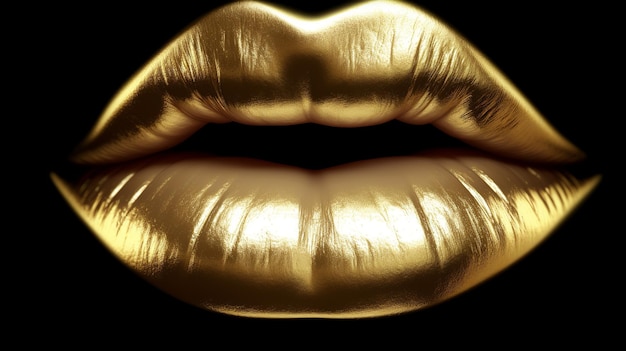 Illustrazione astratta con labbra dorate di lusso bacio pronto su fondo oro lipf sexy lucido con bagliore scintilla e glitter