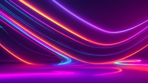 Abstract illustration with many thin curved stripes in shades of blue and purple colors on black bac