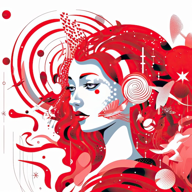 An abstract illustration of a woman red colors