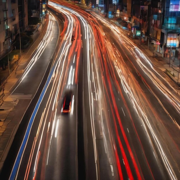 Abstract image of blur motion of cars on the city road at night