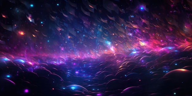 an abstract image of bright blue and purple lights in waves