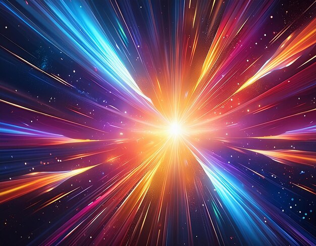 Abstract image of a bright light explosion in space with vibrant rays