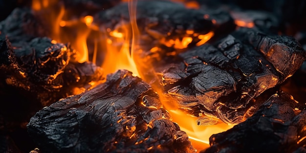 An abstract image capturing the intense glow of burning coals in a fire