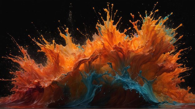 アブストラクトな画像は 動く色の活発な爆発を 捉えています 流動的な芸術は 両方とも現れます